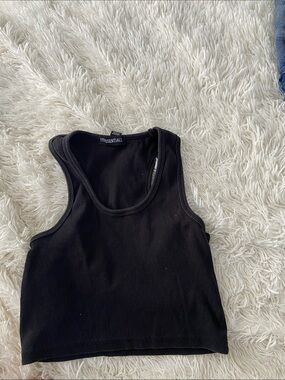 Essentials Black Ribbed Cropped Tank